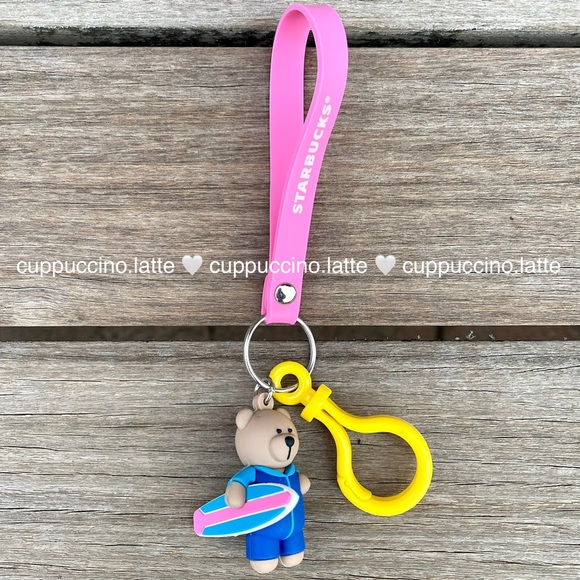 🏄‍♀️NEW☀️Starbucks Beach Surfer Bearista Bear Wristlet Strap & Charm Keychain - Picture 1 of 6